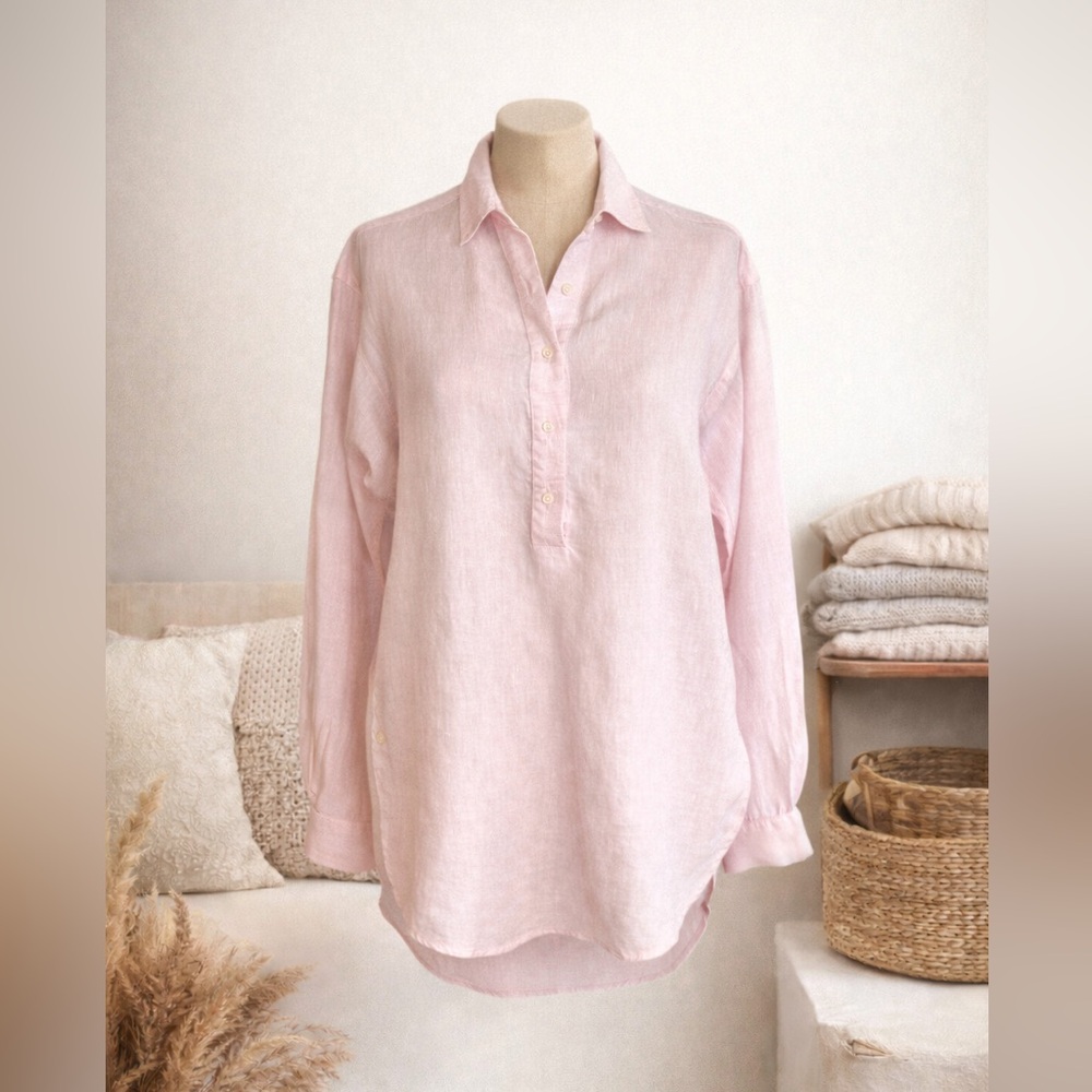 J. McLaughlin Women’s Pink Linen Tunic Shirt Button Placket XS